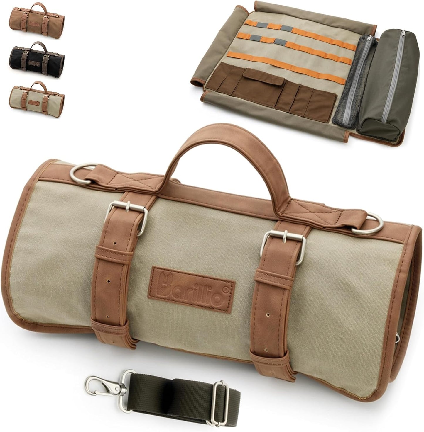 Bolsa barman lona encerada enrollable con correa hombro