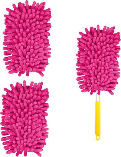 2 Pzas plumero microfibra reutilizables 360 rojo rosa