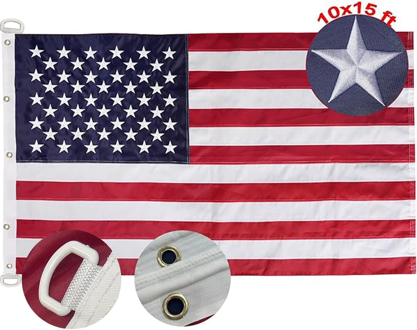 Bandera EE.UU. 10x15ft bordada nailon resistente