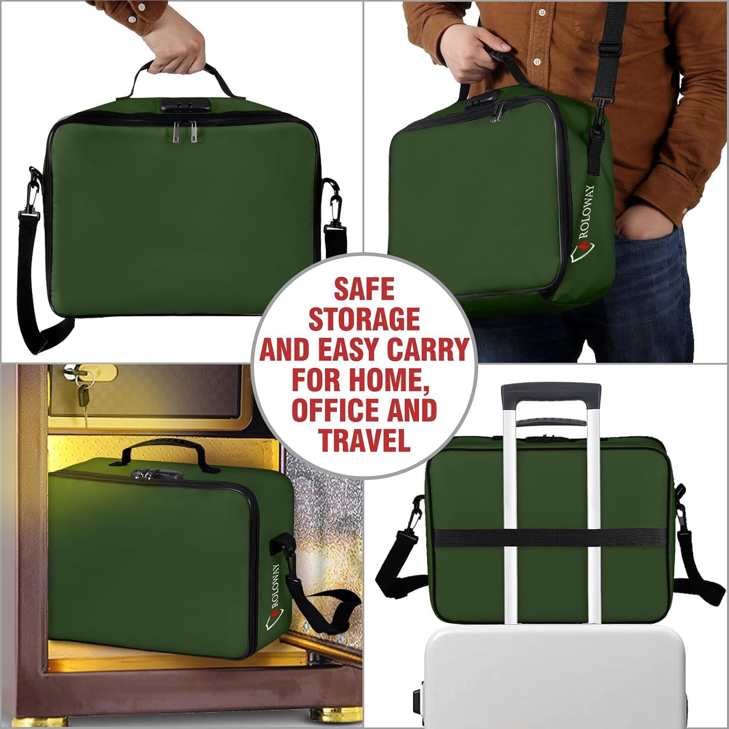 Bolsa ignífuga documentos con cerradura 17x11.8x5pulg verde