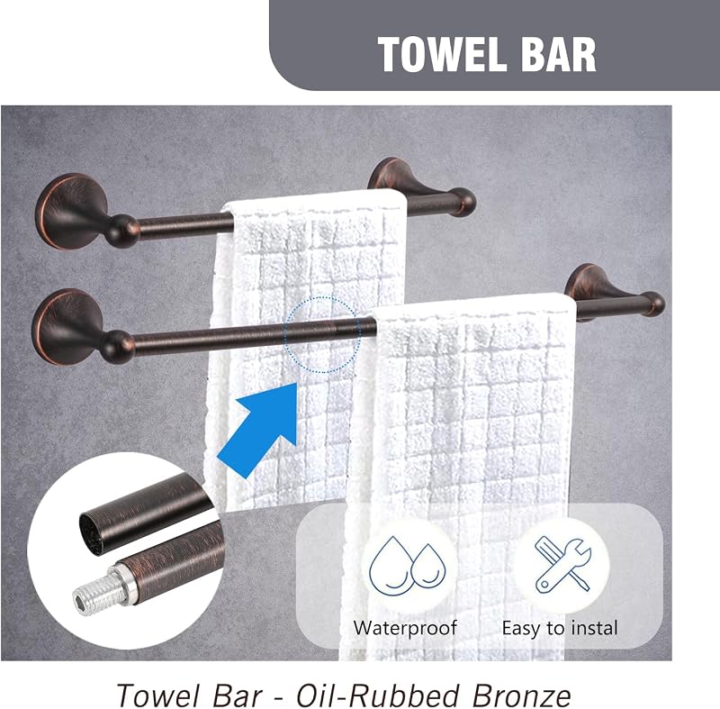 Set 4 Pzas Accesorios Baño Bronce Toallero Gancho Bata