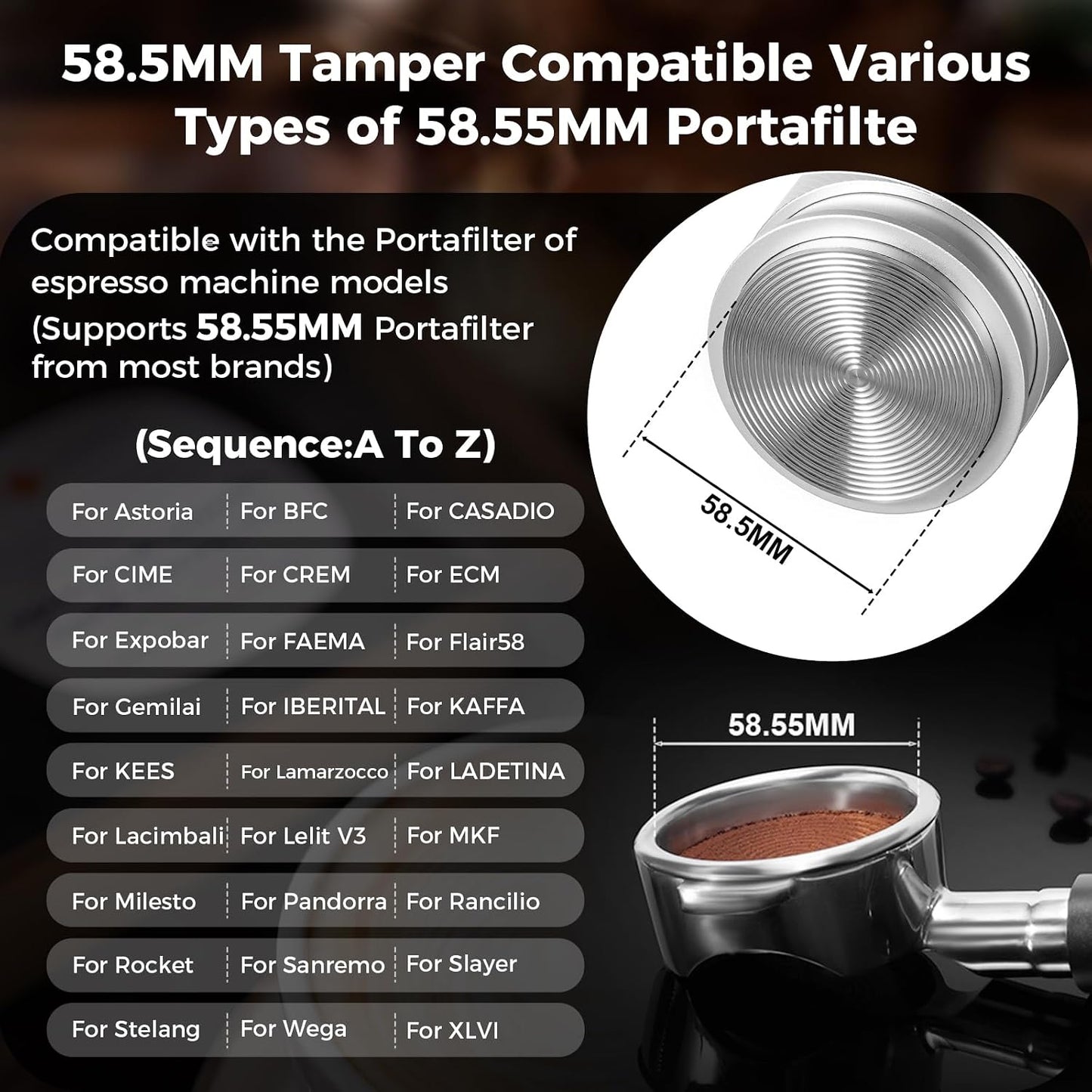 Tamper Espresso 58mm Acero Inox Calibrado con Resorte