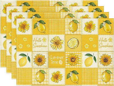 Set 4 Manteles Verano Girasol Limón 12x18pulg
