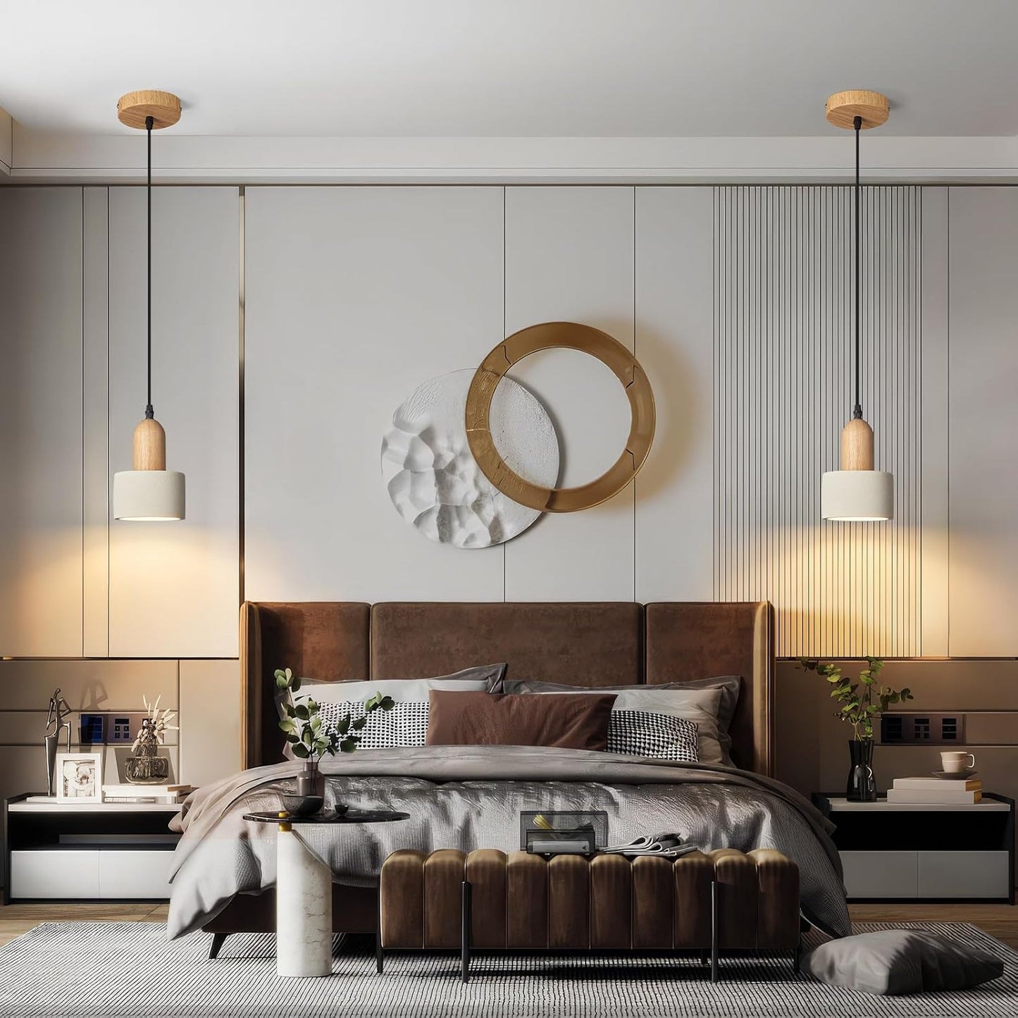 Luces colgantes cemento madera cocina dormitorio comedor 2