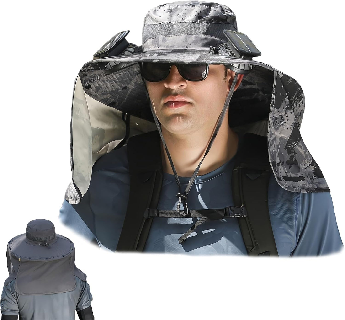 Sombrero pesca ala ancha con ventilador solar USB