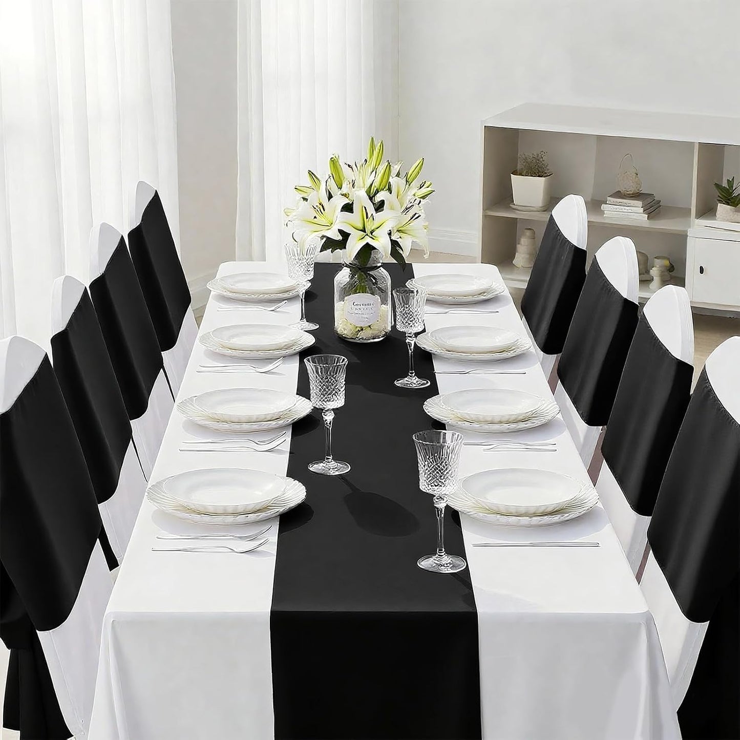 2 Caminos Mesa Satén Negro 12x108pulg Decoración Boda Banquete