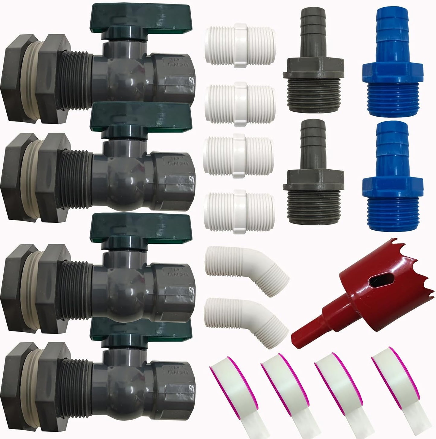 Kit 4 grifos barril lluvia 3/4pulg para manguera jardín