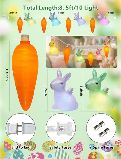 Guirnalda luces multicolor conejo zanahoria 8.5pies 10 LED UL