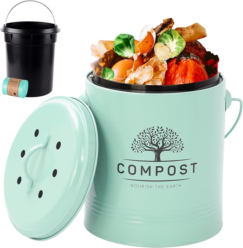 Cubo compost 1.3gal con tapa filtro carbón