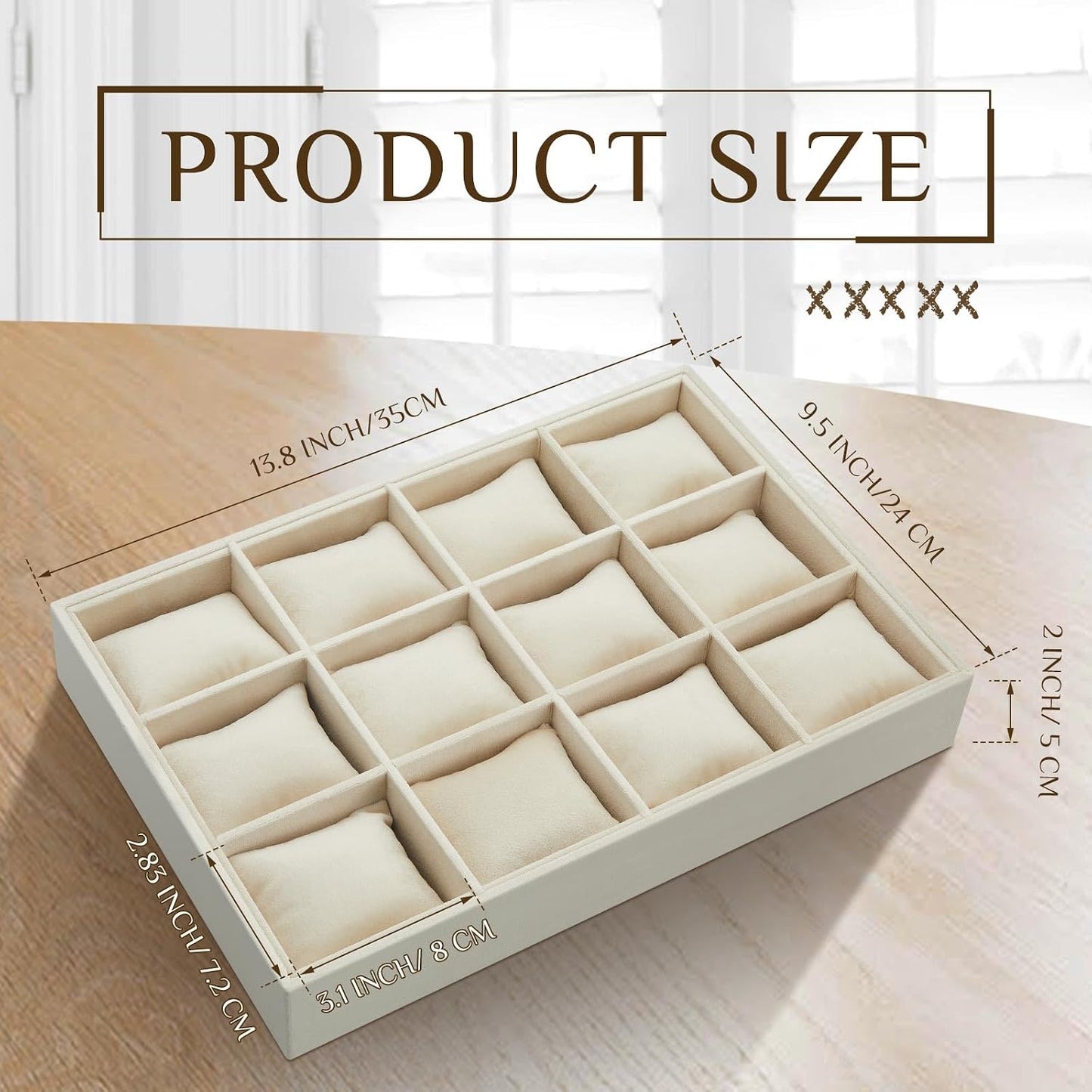 Organiz. joyas terciopelo 2 bandejas madera