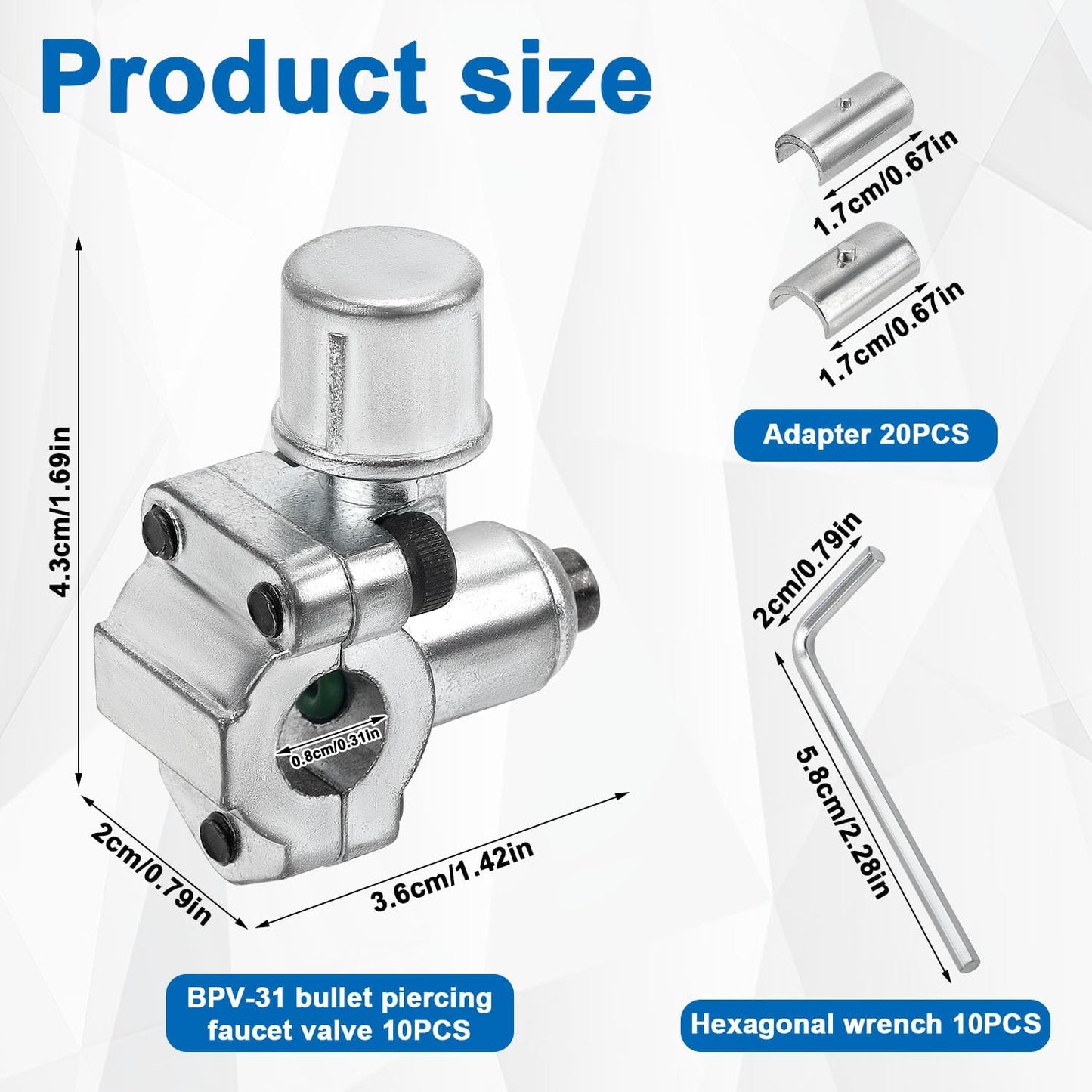 10 Válvulas BPV-31 10 Llaves Hex 20 Adaptadores 1/4-3/8"