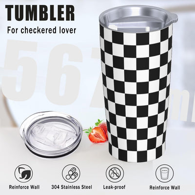 Vaso a cuadros 20oz con tapa y pajita regalo hombres mujeres