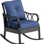 Silla mecedora ratán aluminio cojines jardín azul