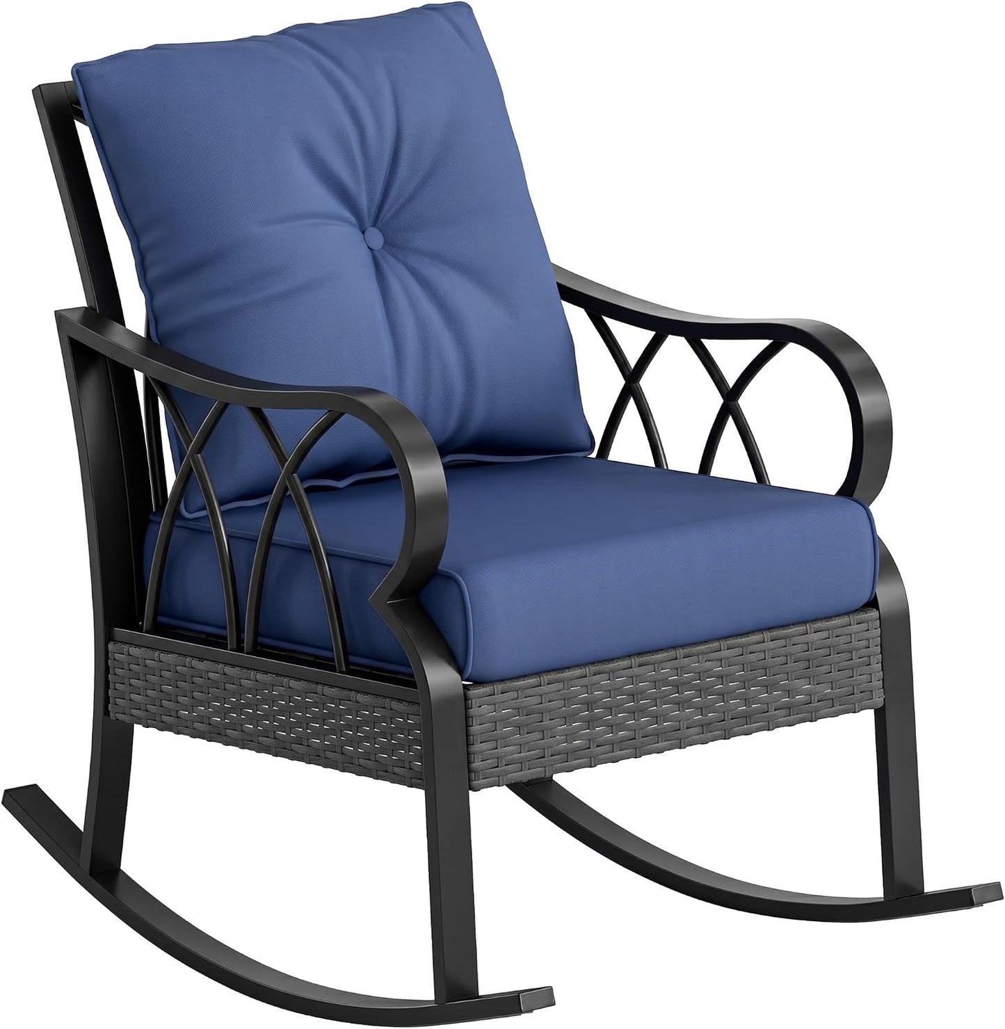 Silla mecedora ratán aluminio cojines jardín azul