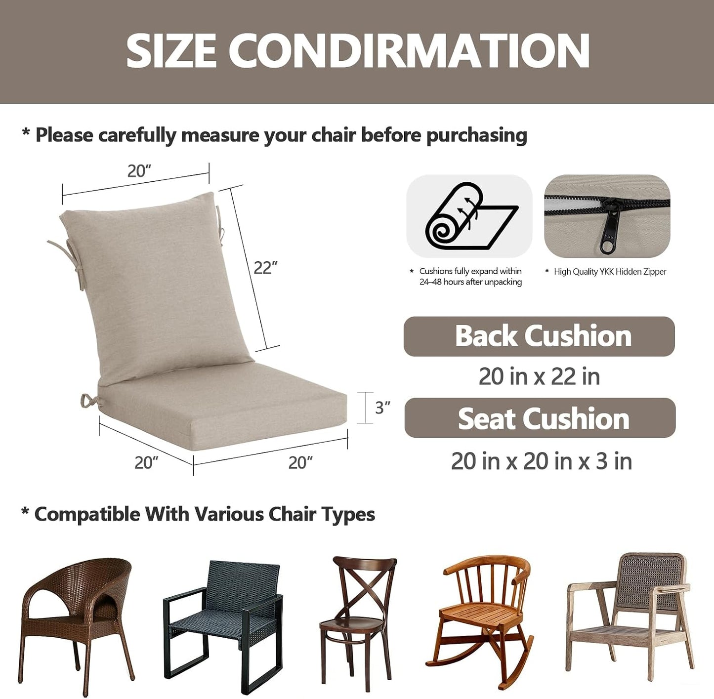 Cojín silla comedor al aire libre 20x42" foam resistente