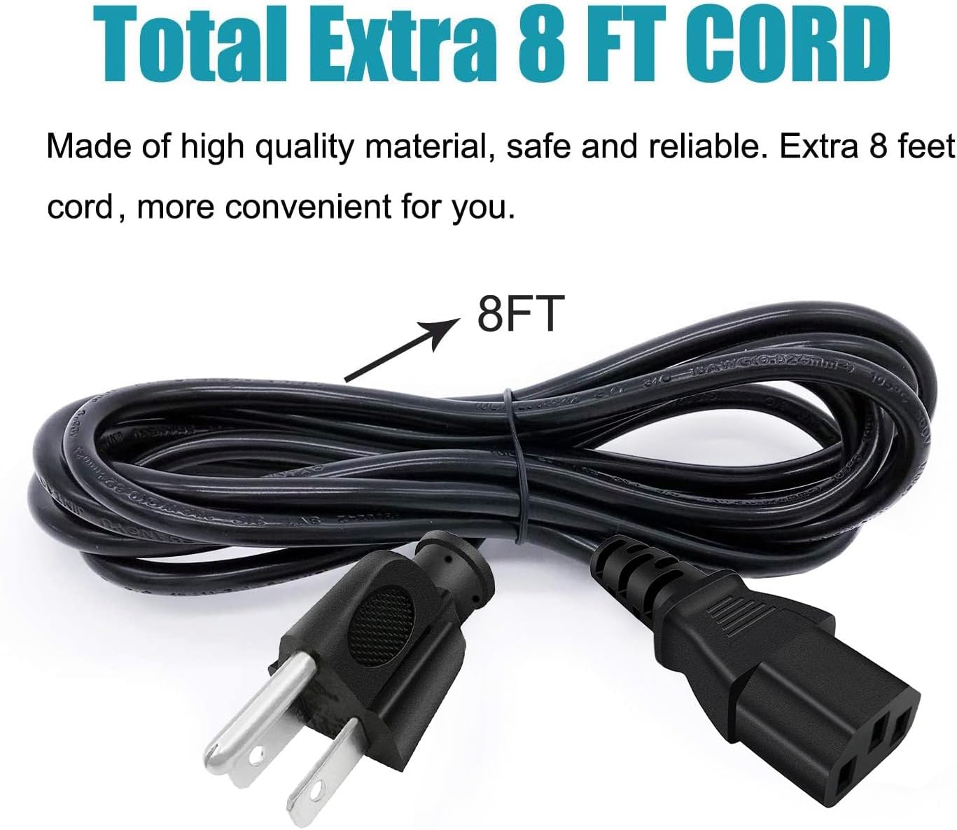 Cable alimentación 3 clavijas para KRK RoKit 5 6 8 8ft IEC C13