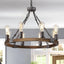 Candelabro rueda vagón madera 8 luces negra comedor cocina