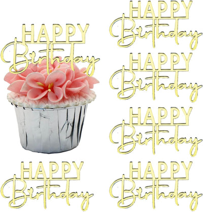 6 Adornos Acrílicos Espejo Cupcakes Dorado
