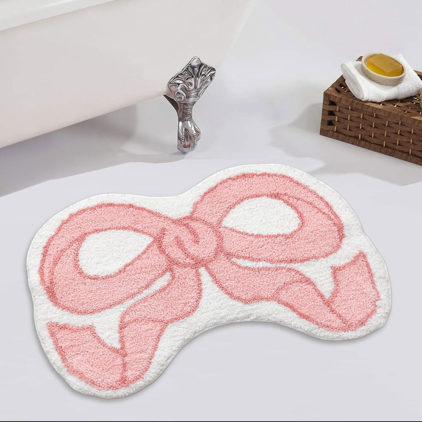 Alfombra baño moño coquette rosa antideslizante microfibra suave