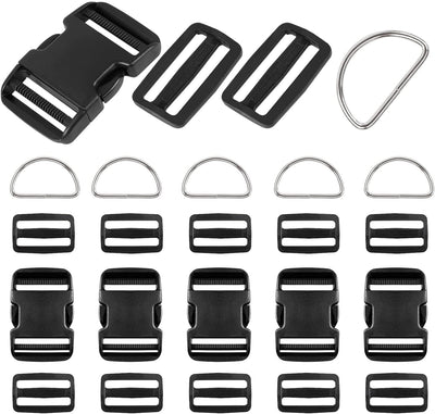 Set 6 hebillas plástico 1pulg y 12 deslizadores anillo D metal