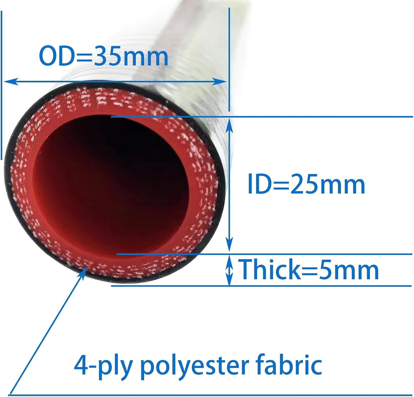 Manguera silicona reforzada 25mm x 3.28ft negra 145psi