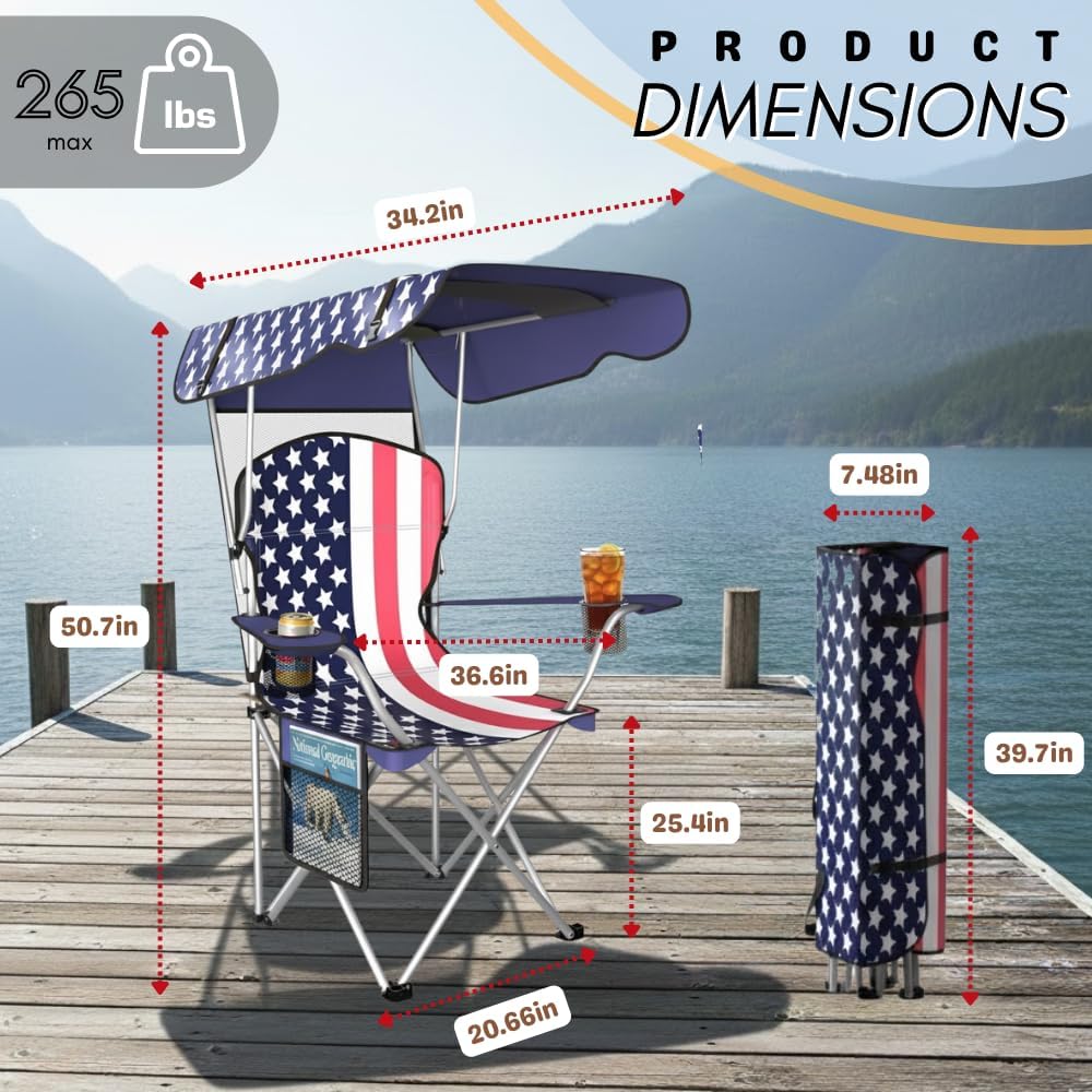 Silla camping plegable con toldo tela Oxford 600D duradera