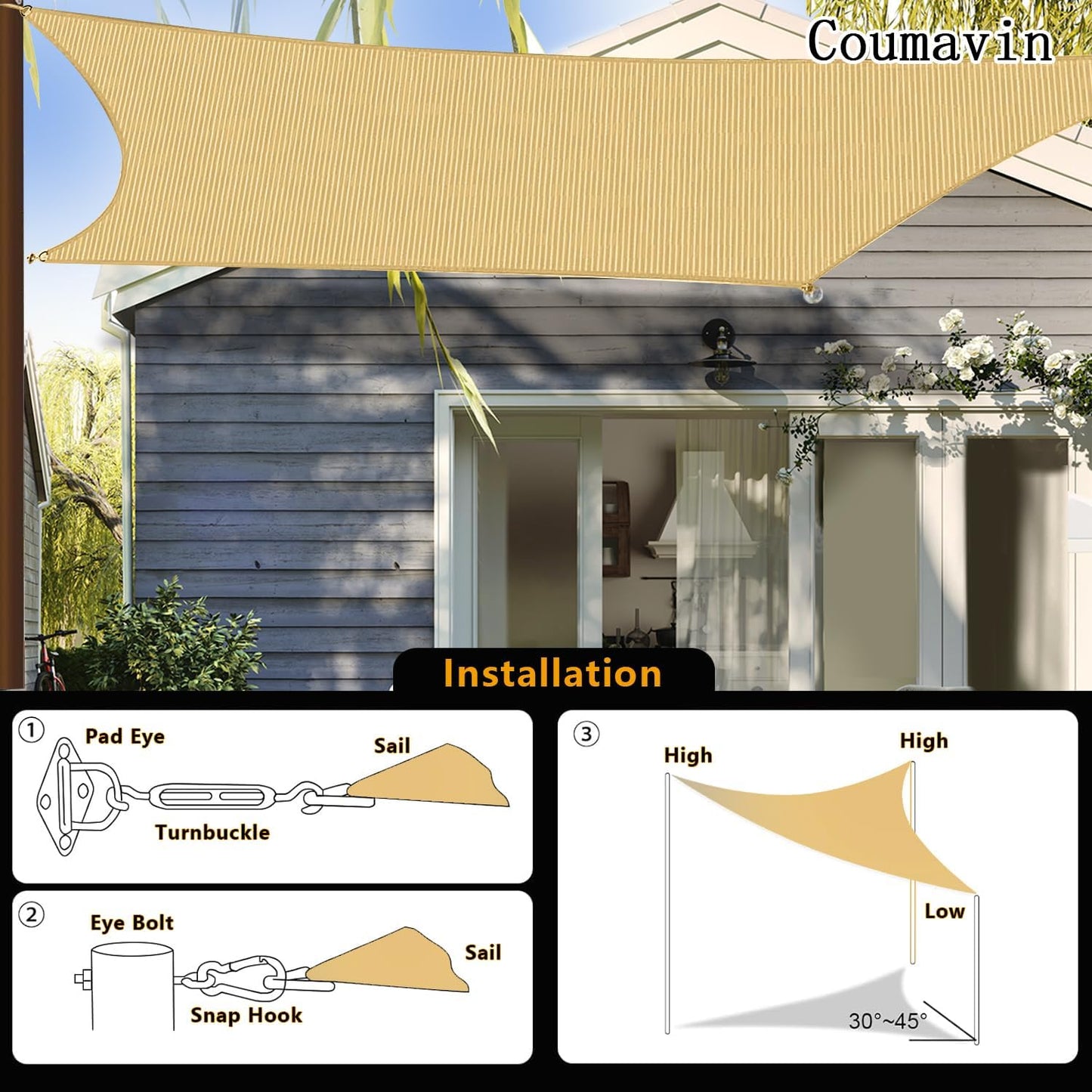 Toldo rectangular 8x8ft UV para porche turquesa