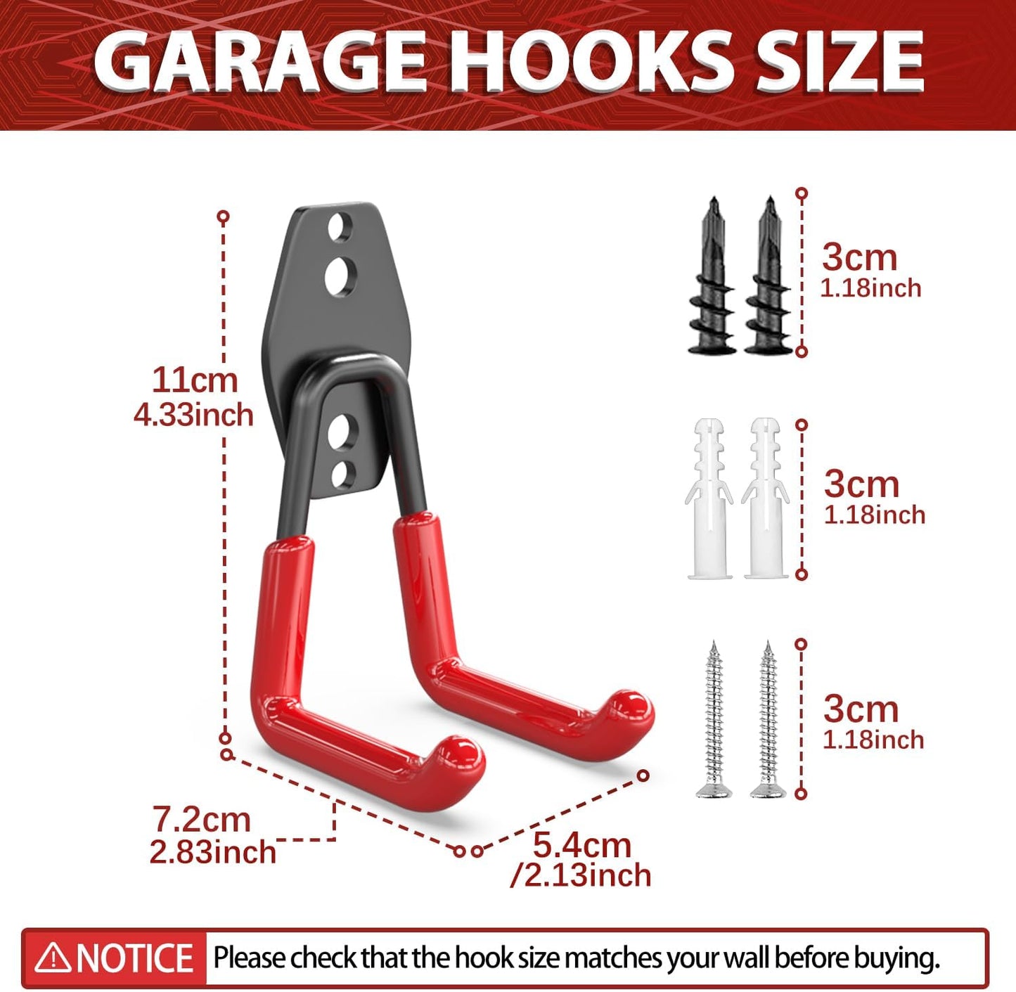Ganchos garaje resistentes pack 8 soporte acero 22lb