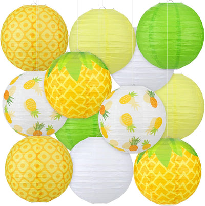 12 Pzas Decoración Piña Hawaiana 8pulg Linternas Redondas Luau