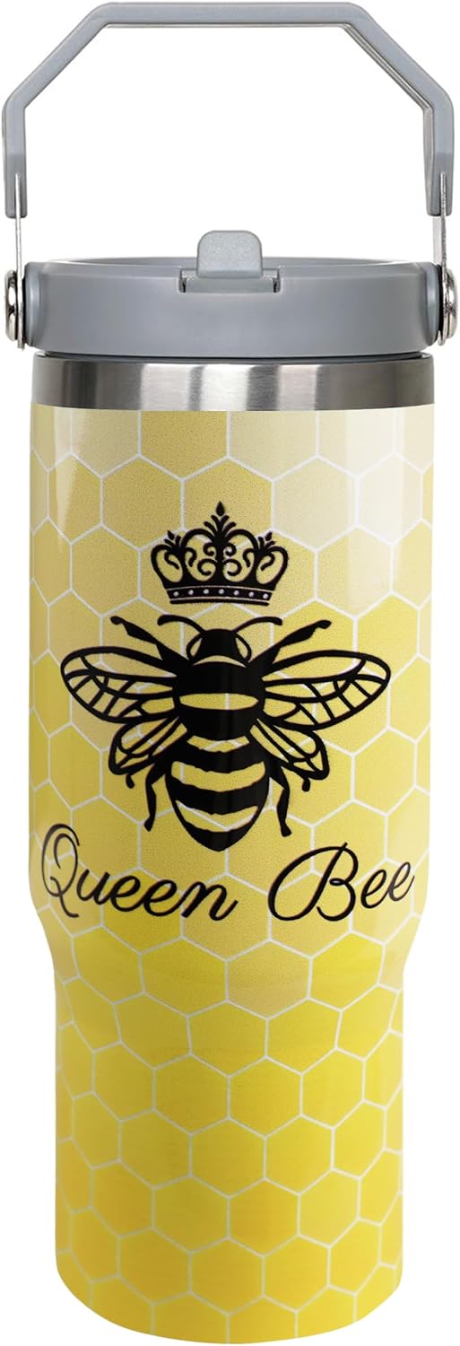 Vaso abeja 30oz acero inox con pajita reutiliz.