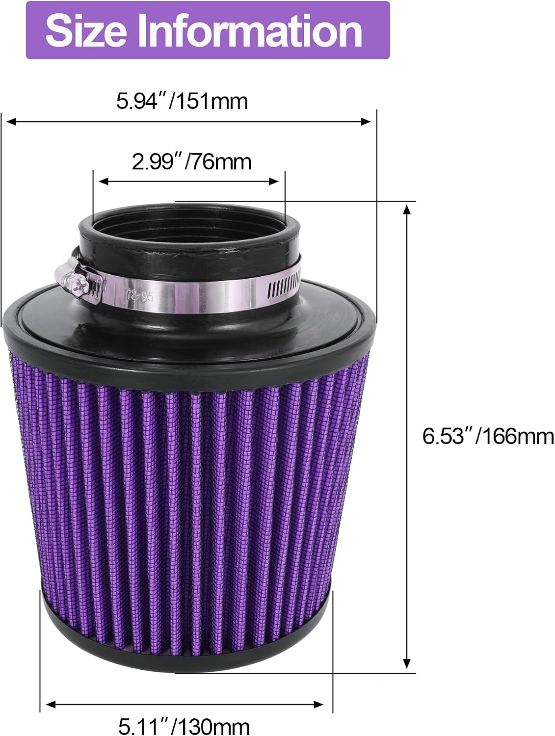 Filtro aire frío lavable brida 3" color púrpura
