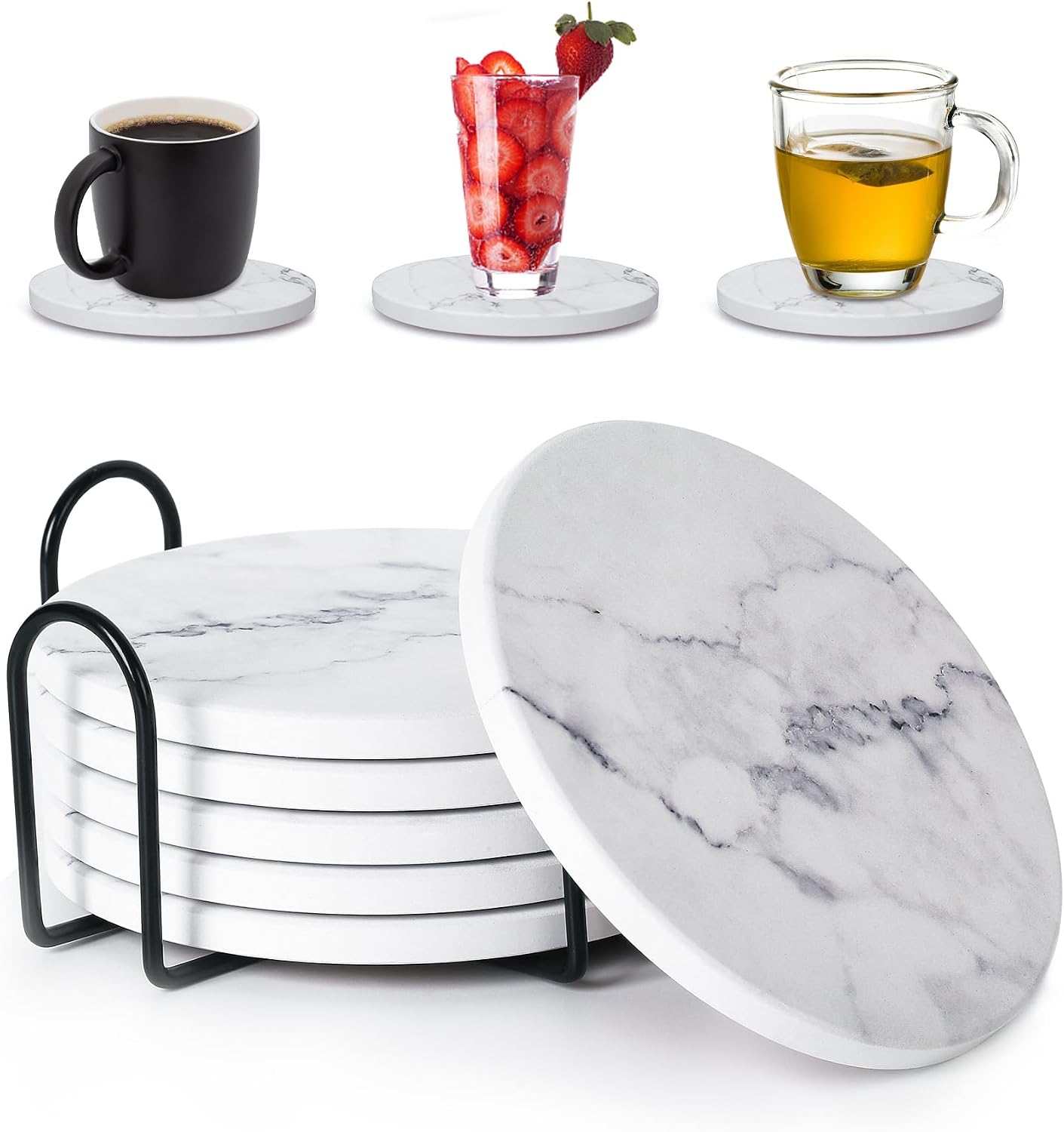 Juego 6 posavasos cerámica con base corcho para mesa café