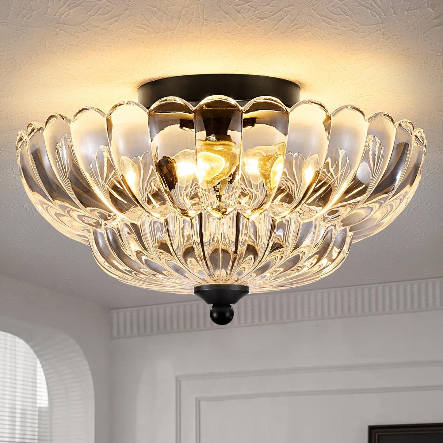 Lámpara techo 3 luces cristal vintage marco negro E26