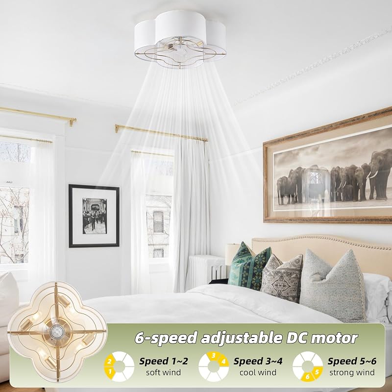 Ventilador techo enjaulado con luz estilo Boho 6 velocidades