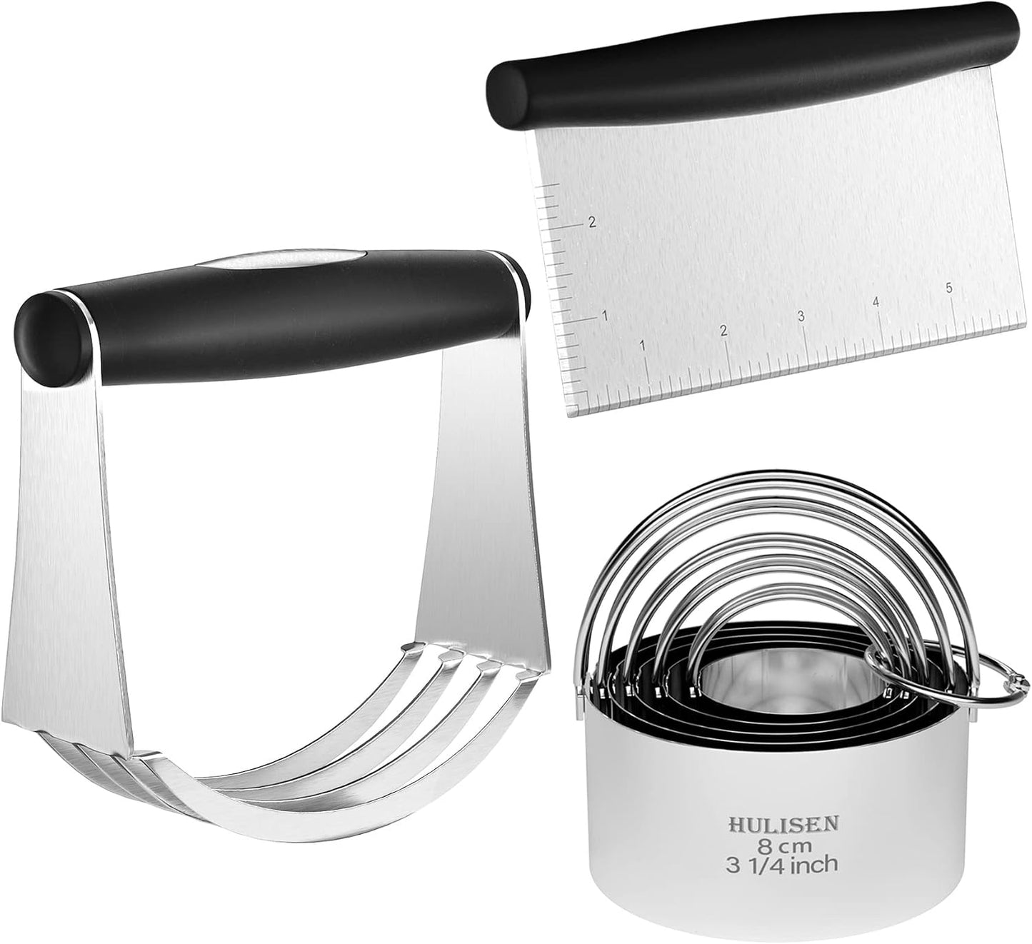 Juego cortador galletas acero inox raspador masa con agarre goma