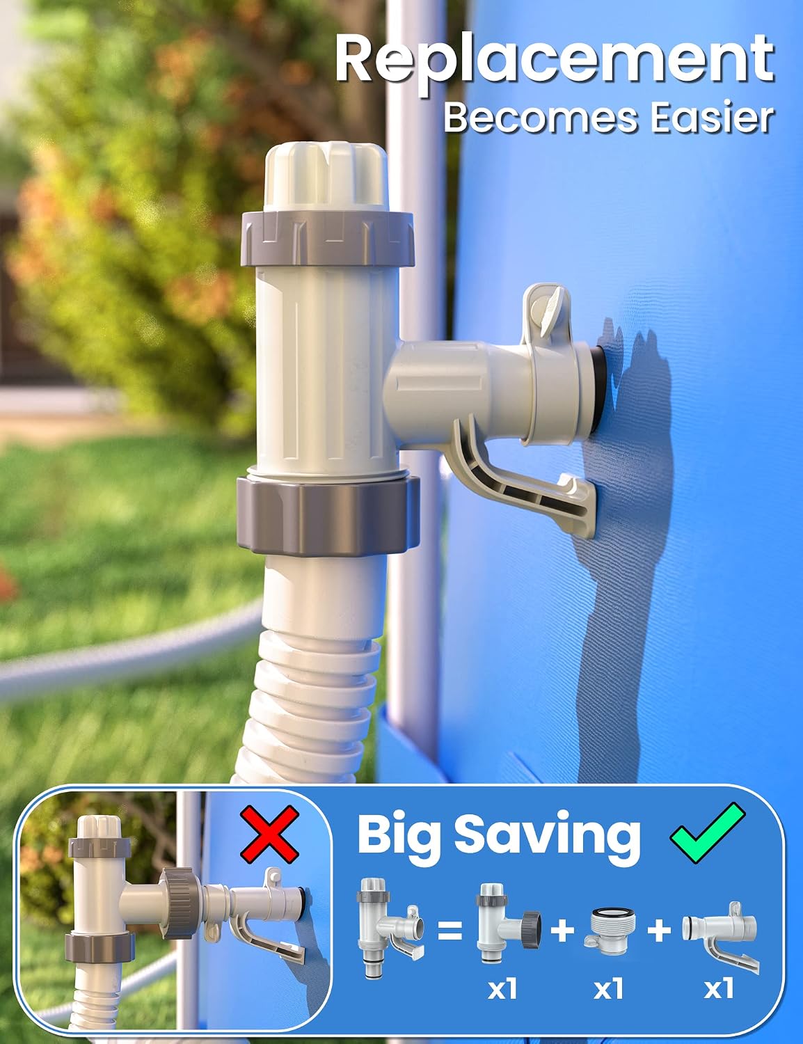 Válvula émbolo Plus con adaptador manguera piscina 2 pzas