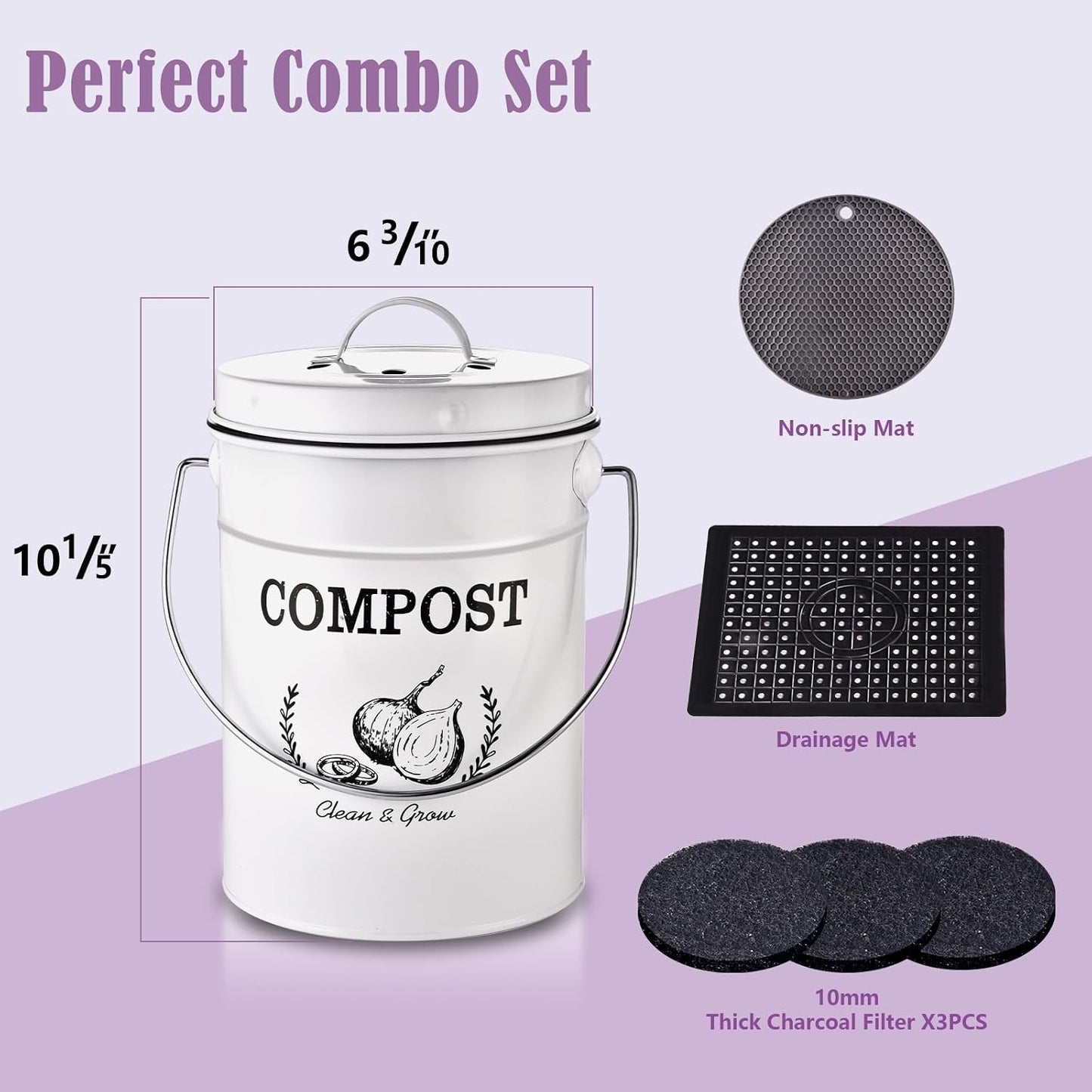 Contenedor compost sin olores con tapa y bolsas blanco