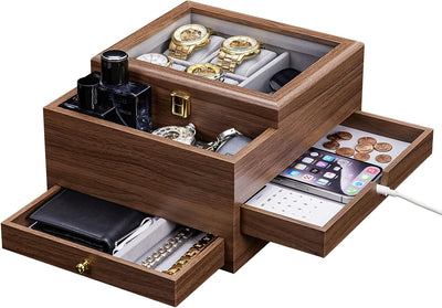 Caja organizadora joyas y reloj hombre con cristal