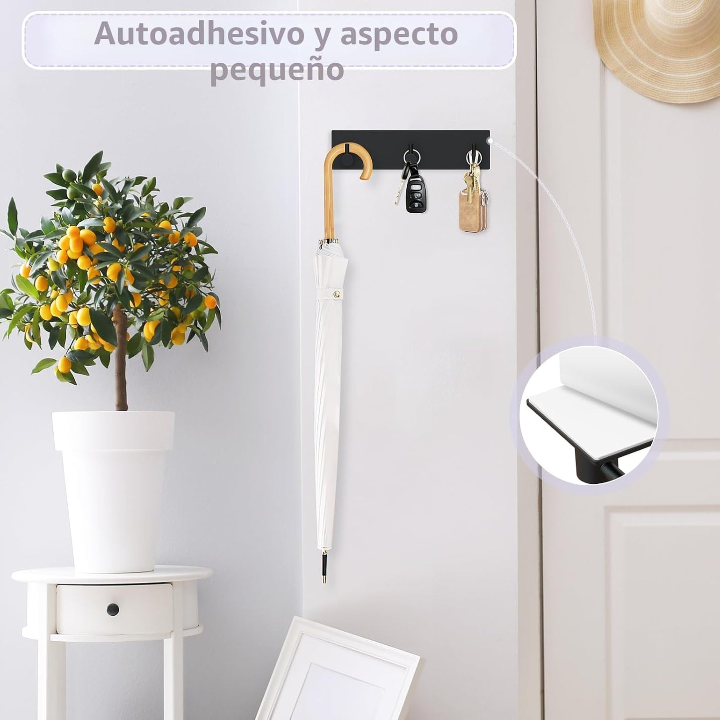 Soporte llaves pared autoadhesivo 3 ganchos sin perforar