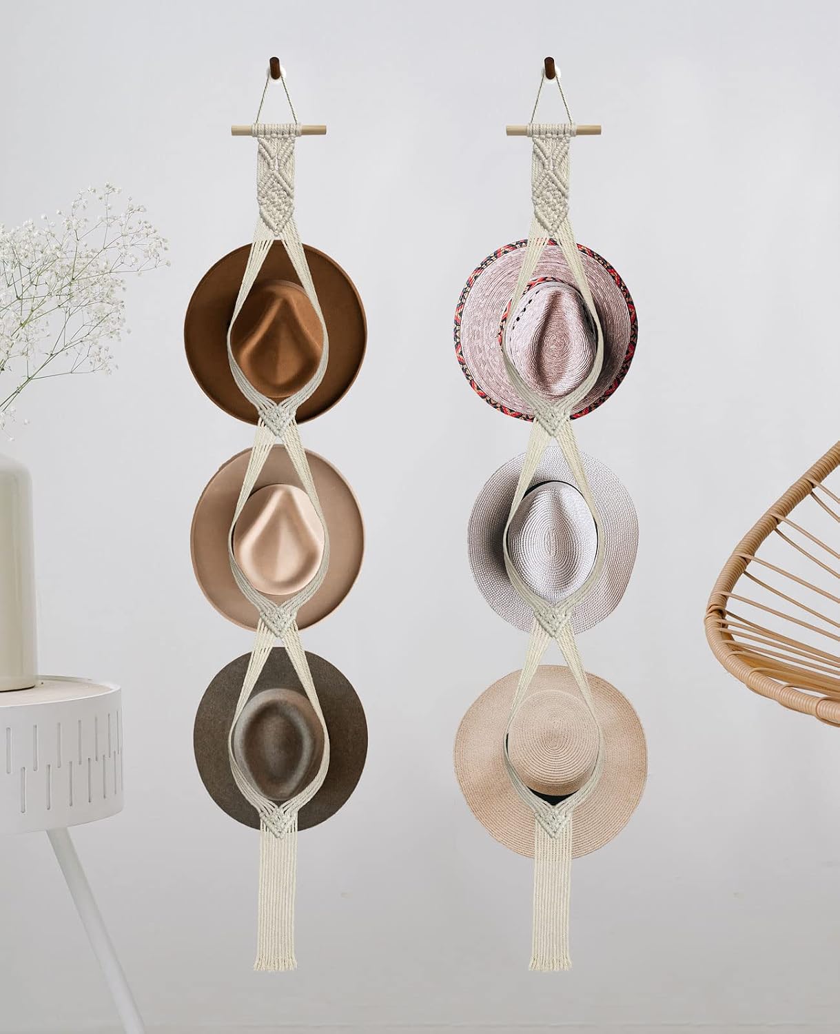 2 Pzas perchas macramé para sombreros pared decorativo