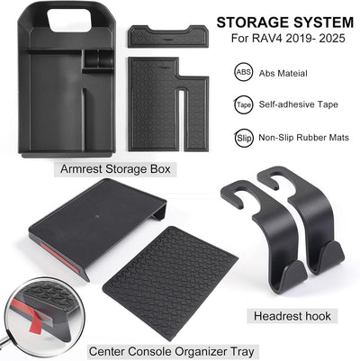 4 Pzas caja almacenamiento consola RAV4 Toyota negro