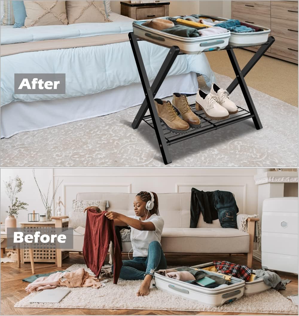 Portaequipajes plegable metal dormitorio negro