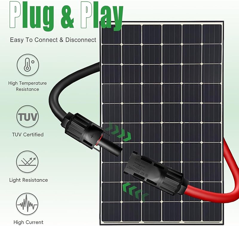 Cable extensión solar doble 70" 10AWG con conectores IP67