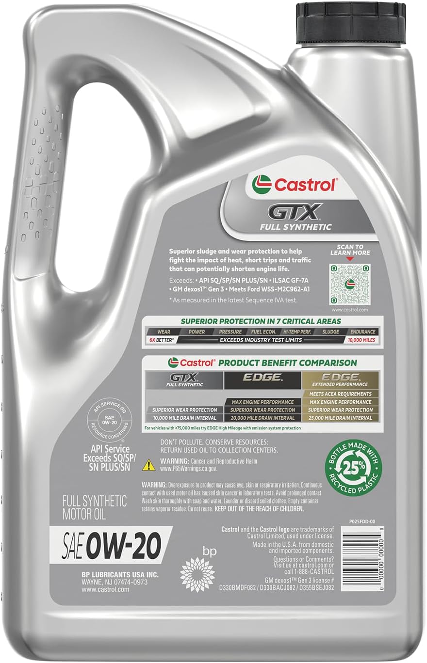 Aceite motor sintético GTX 0W-20 5qt pack 3