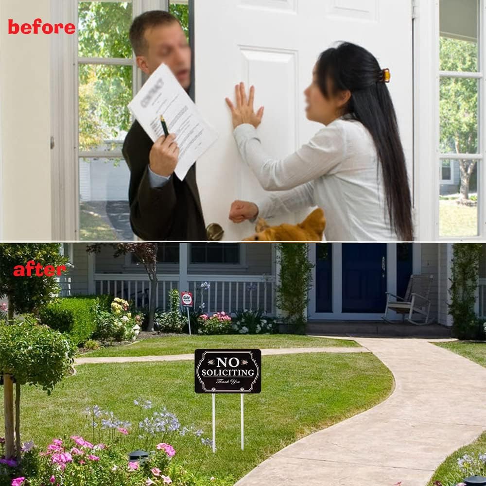 Letrero aluminio No Soliciting 12x8" con estacas