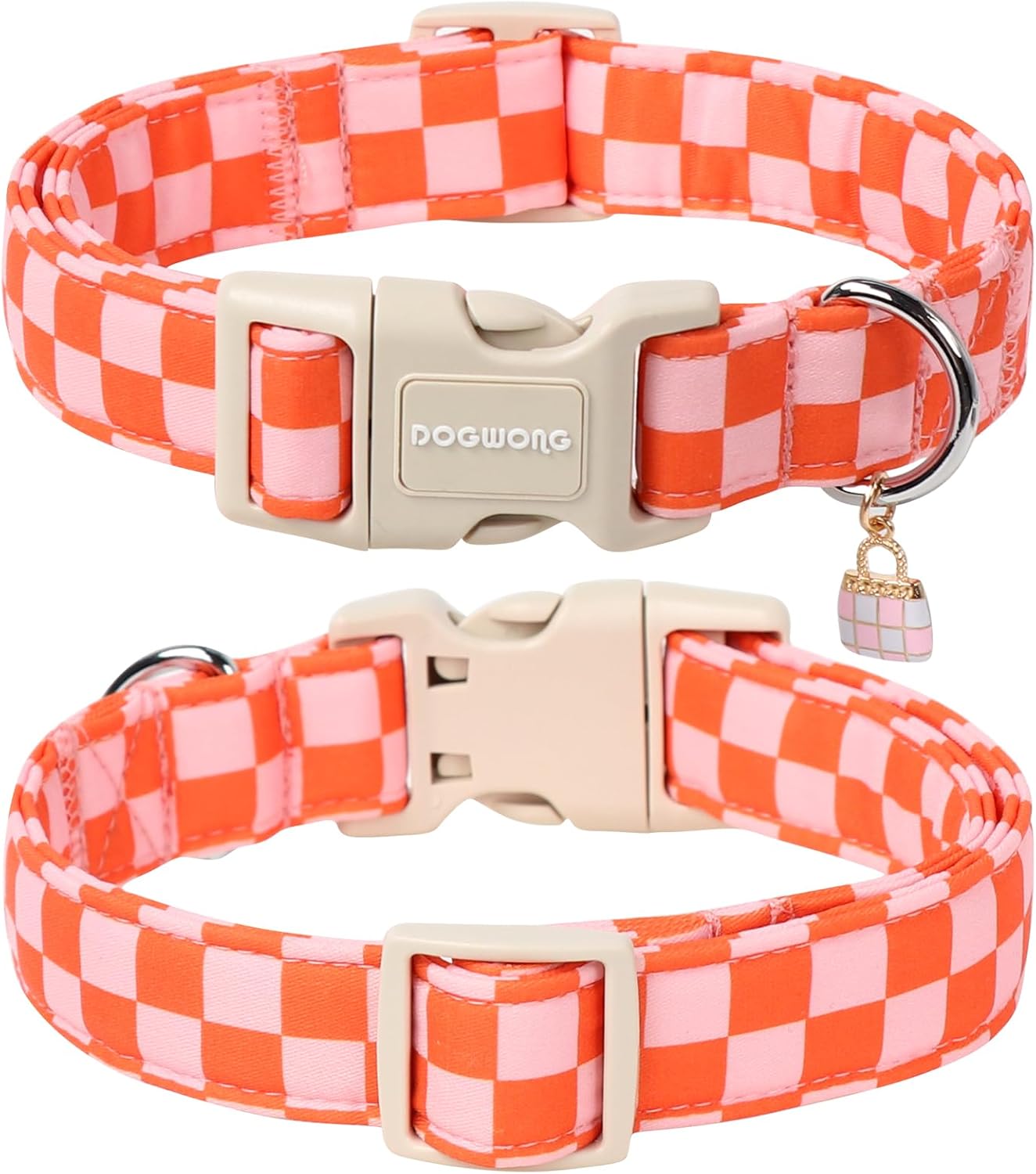 Collar perro a cuadros rosados ajustable