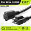 Cable extensión 15ft 16/3 13A negro 3 clavijas