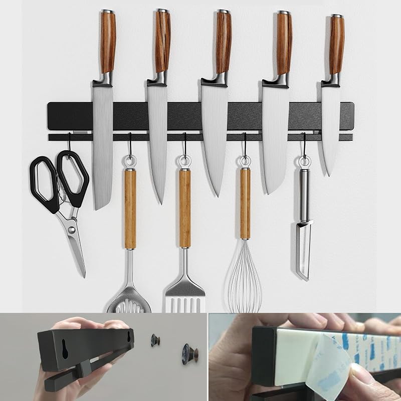 Soporte magnético cuchillos 17" pared 12 ganchos acero inox