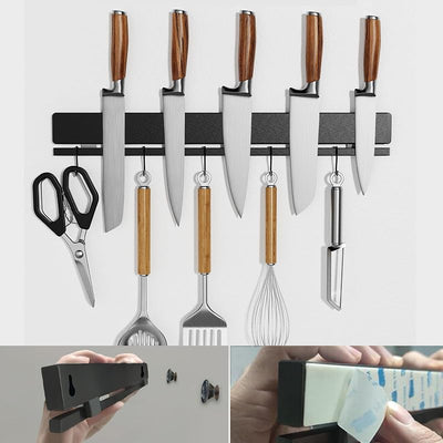 Soporte magnético cuchillos 17" pared 12 ganchos acero inox