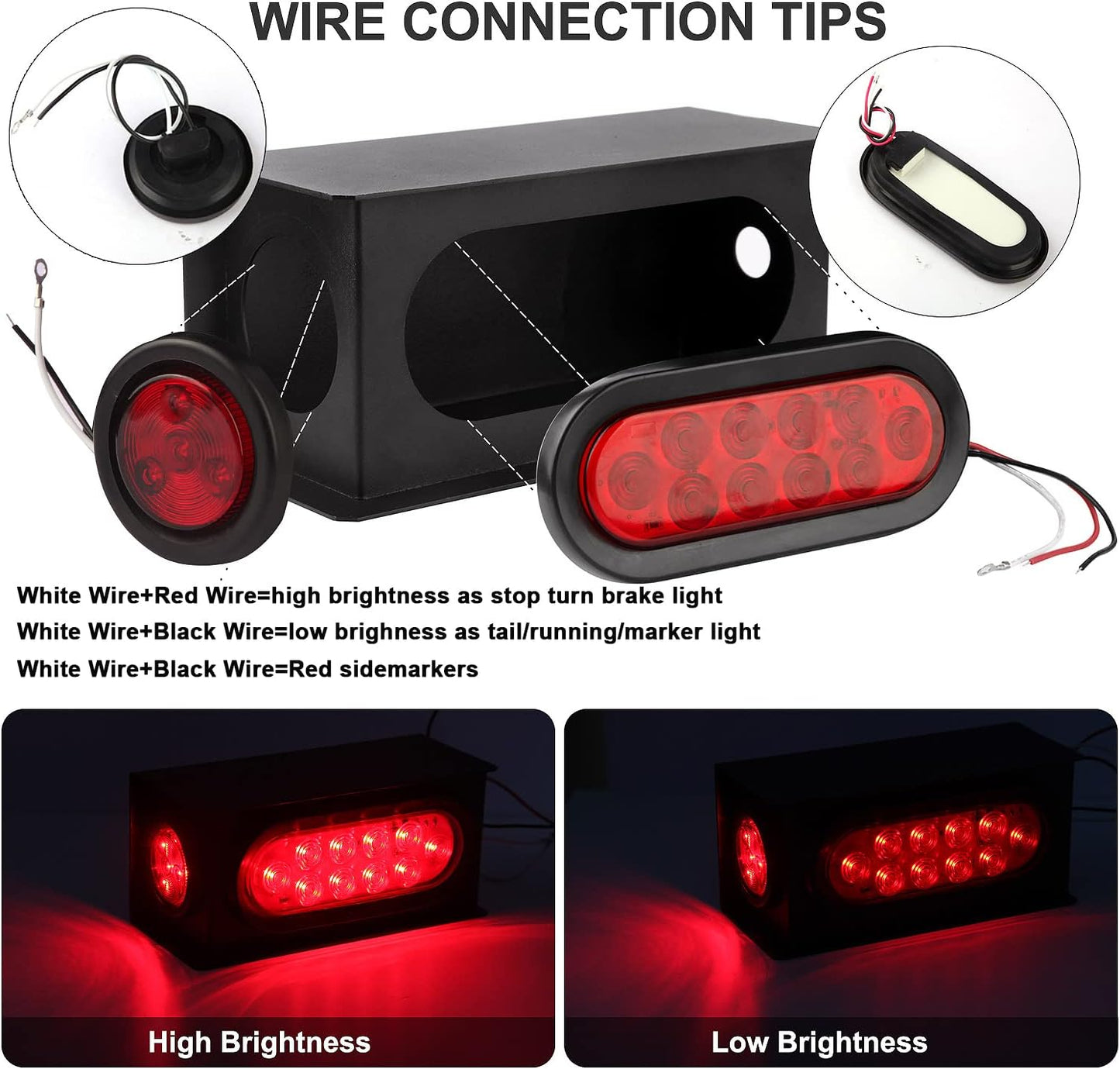 2 Pzas Luces traseras LED oval rojas 6pulg y laterales redondas 2pulg